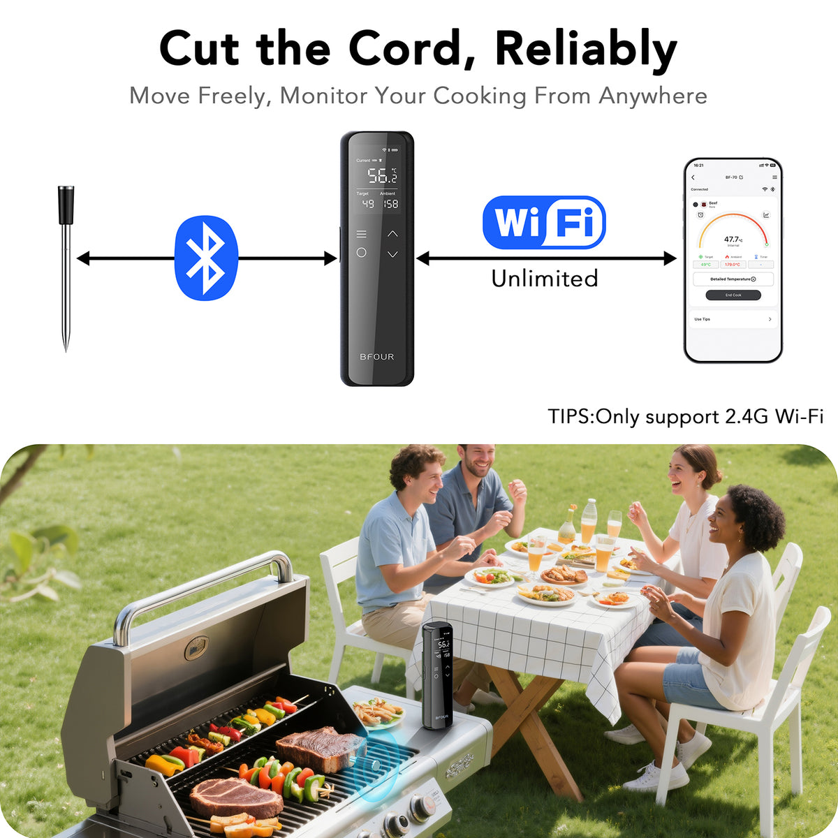 [40% off!] BF-70 Wi-Fi Wireless Meat Thermometer【1 Probe】