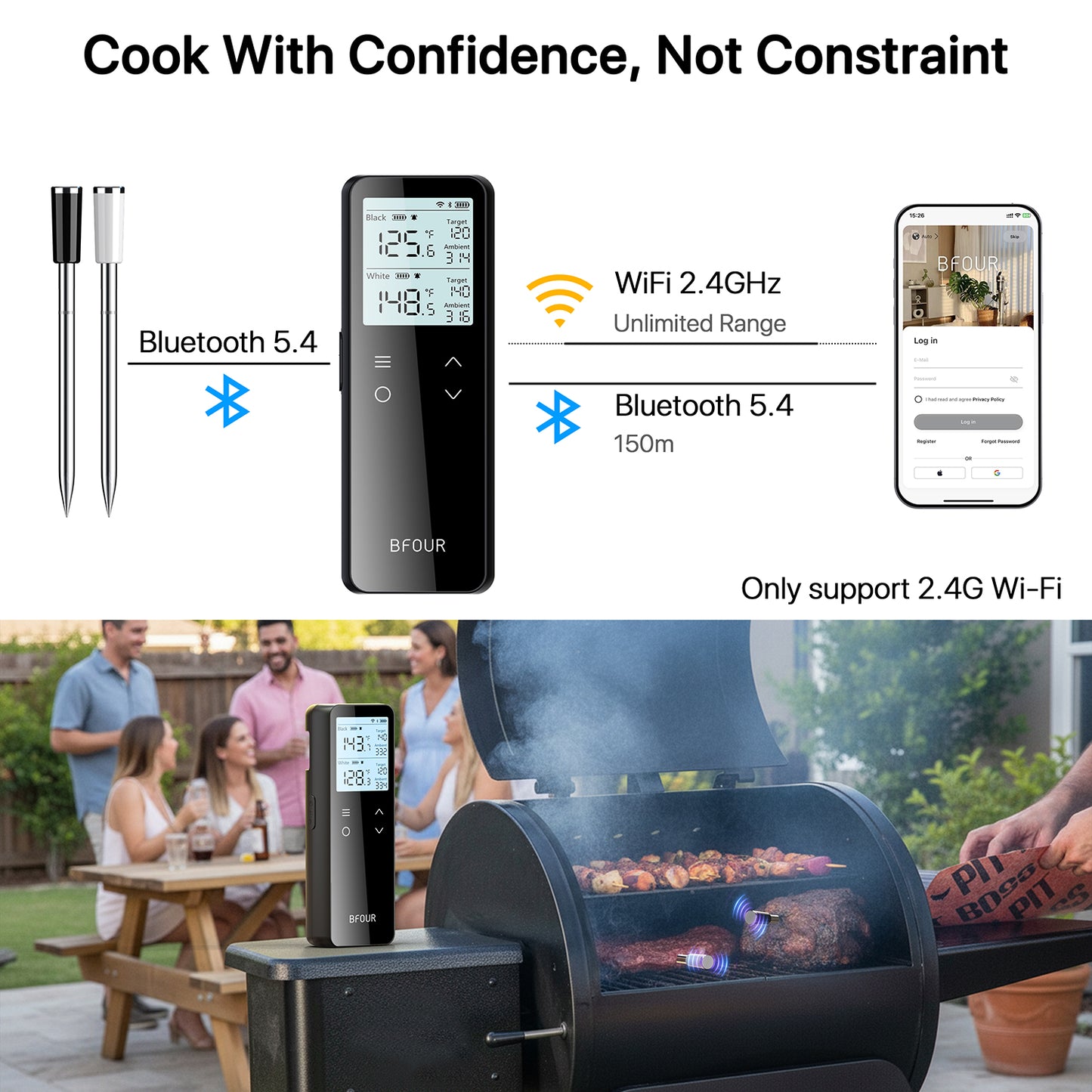 BF-80 Wi-Fi Bluetooth Wireless Meat Thermometer【2 Probes】