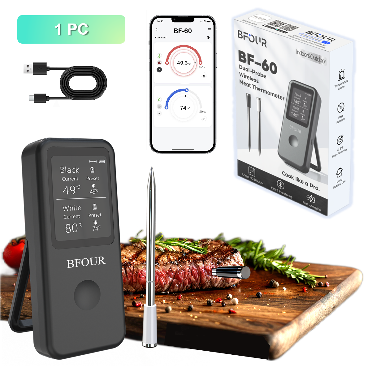 BF-60 Twin Probe Wireless Meat Thermometer